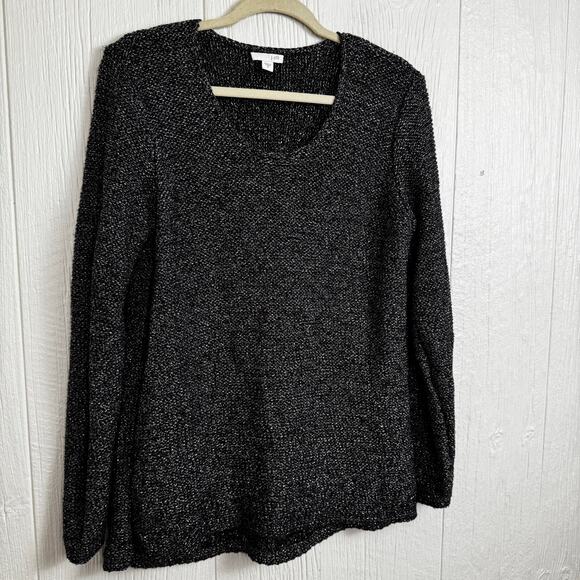 J. Jill Heavy Knit Black Metallic Long Sleeve Sweater Size Medium Cotton Blend - Picture 4 of 7